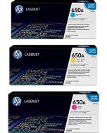 HP 650A (CE271A, CE272A, CE273A) Cyan, Yellow, Magenta Print Cartridges - 3 x Color Set for CP5525 M750